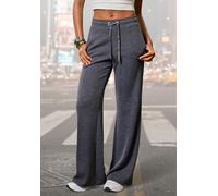 Loungepants FRENCH CONNECTION, Damen, Gr. 36/38, N-Gr, grau (anthrazit meliert), Obermaterial: 78% Polyester, 19% Viskose, 3% Elasthan, meliert, unifarben, bequem lang, Hosen, in gerippter Strickoptik