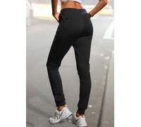 Loungepants FRENCH CONNECTION, Damen, Gr. 40/42, N-Gr, schwarz, Obermaterial: 70% Viskose, 25% Polyamid, 5% Elasthan, unifarben, bestickt, modisch, figurbetont lang, Hosen, schmale sportive Form, weic