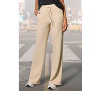 Loungepants FRENCH CONNECTION, Damen, Gr. 44/46, N-Gr, beige, Obermaterial: 78% Polyester, 19% Viskose, 3% Elasthan, unifarben, bequem lang, Hosen, in gerippter Strickoptik (30547156-44) beige