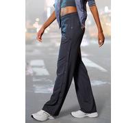 Loungepants FRENCH CONNECTION, Damen, Gr. 44/46, N-Gr, grau (anthrazit), Obermaterial: 70% Viskose, 25% Polyamid, 5% Elasthan, unifarben, bestickt, modisch, bequem lang, Hosen, mit Druckknöpfen seitli