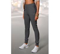 Loungepants FRENCH CONNECTION, Damen, Gr. 48/50, N-Gr, grau (anthrazit meliert), Obermaterial: 70% Viskose, 25% Polyamid, 5% Elasthan, unifarben, bestickt, modisch, figurbetont lang, Hosen, schmale sp