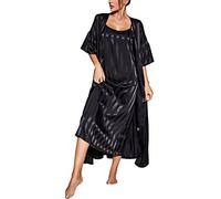 Loungewear Damen Set Elegant Sommer - Seidennachthemd Damen 100 Seide Lang Morgenmantel Dünn Cardigan Gürtel Trägershirt Braut Schlafanzug Leicht Pyjama Sexy Nachthemd/Nachtkleid/Damenschlafanzug