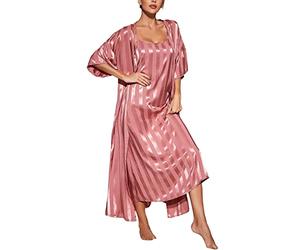 Loungewear Damen Set Elegant Sommer - Seidennachthemd Damen 100 Seide Lang Morgenmantel Dünn Cardigan Gürtel Trägershirt Braut Schlafanzug Leicht Pyjama Sexy Nachthemd/Nachtkleid/Damenschlafanzug