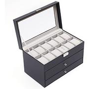 lousriyy 12 Fächer Uhrenbox 3-Schichten Uhrenkoffer Multifunktional Uhrenkasten Schmuckvitrine Brillenetui, Schwarz Uhren-Präsentation Uhr Aufbewahrungsbox mit Glasdeckel, 33,7 * 19,4 * 20,5cm