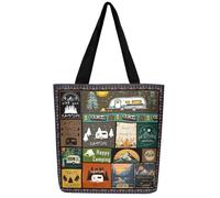 Loussiesd Camping Leinwand Einkaufstasche für Männer Frauen Camper Stofftasche Happy Camping Stoffbeutel Wohnmobil Einkaufsbeutel Camping Gadgets Wohnmobil Stoffbeutel Erwachsene Thema Wald Adventure