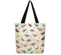 Loussiesd Dinosaurier Leinwand Einkaufstasche Für Erwachsene Männer Dino Stofftasche Dino Stoffbeutel Dekorative Tragetasche für Schularbeit Strand Reise Einkaufen