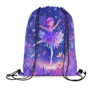 Loussiesd Erwachsene Nettes Ballett Turnbeutel 30x40cm Kleine Ballerina Tänzerin Sportbeutel für Frauen Männer Lila Prinzessin Thema Rucksack mit Kordelzug Sportbeutel Verstellbar Gymsack Sportsack