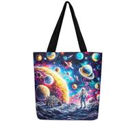 Loussiesd Erwachsene Weltraum Astronaut Leinwand Einkaufstasche Weltraum Rakete Stoffbeutel Männer Frauen für Schularbeit Der Planet Der Erde Astronaut Stofftasche Astronaut Tragetasche