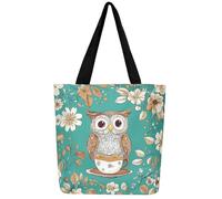 Loussiesd Eule Leinwand Einkaufstasche Cartoon Eule Stofftasche Nettes Tier Wildlife Stoffbeutel Baum Zweige Muster Einkaufsbeutel Kawaii für Erwachsene Männer Frauen Tragetasche für Schularbeit