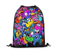 Loussiesd Hippie Graffiti Turnbeutel 30x40cm für Erwachsene Männer Frauen Hip Hop Rucksack mit Kordelzug Graffiti Grafik Muster Sportbeutel Street Culture Dekor Sportsack Gym Sack