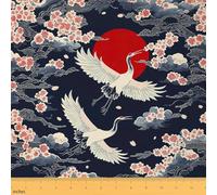 Loussiesd Kinder Japanischer Crane Stoff Meterware 184x150cm Crane und Sakura Kirschblüte Patchwork Stoffe für Stühle Traditionelle Kunst Wasserdichter Outdoor Polsterstoff