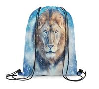 Loussiesd Löwe Turnbeutel 30x40cm Kinder Schnee Rucksack mit Kordelzug Yoga Gym Schwimmstrand Einkaufssack Wildtiere Sportbeutel Sporttasche Wasserdicht Eis-Schnee Blau Sportsack Gym Sack