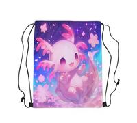 Loussiesd Nette Axolotl Rucksack mit Kordelzug Kirschblüten Turnbeutel 33x40cm für Frauen Geschenke Cartoon Salamander Sportbeutel Sporttasche Kawaii Ozean Sealife Gymsack Sportsack