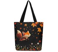 Loussiesd Netter Wald Fuchs Große Kapazität Handtasche Fuchs Liebhaber Leinwand Einkaufstasche 50 x 40cm für Frauen Geschenke Blumen Ahorn Blätter Tragetasche Wildlife Stofftasche für Shopping Gym