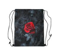 Loussiesd Rot Schwarz Rose Turnbeutel 33x40cm Rose Blumenblume Rucksack mit Kordelzug Garten Blumen Sportsack Gym Sack Romantisch Valentinstag Sportbeutel Sporttasche Dekor