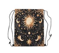Loussiesd Sonne Mond und Sterne Turnbeutel 33x40cm Galaxy Stars Gym Rucksack mit Kordelzug Vintage Böhmische Wildblume Sportbeutel Sporttasche Turnbeutel 33x40cm Gymsack Sportsack