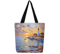 Loussiesd Strand Thema Leinwand Einkaufstasche 50x40cm Ozean Handtasche Erwachsene Küsten Stofftasche Seesterne Muscheln Conch Tragetasche