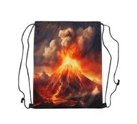 Loussiesd Vulkan Turnbeutel 33x40cm Vulkanische Eruption Sportbeutel Sporttasche Feuer Berg Naturkatastrophe Thema Gym Rucksack mit Kordelzug Rot Schwarz Gymsack Sportsack Kordelzug Rucksack
