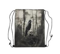 Loussiesd Zucker Schädel Turnbeutel 33x40cm für Frauen Geschenke Happy Halloween Rucksack mit Kordelzug Horror Thema Sportbeutel Sporttasche Rabe Tier Druck Gymsack Sportsack