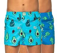 Boxershorts LOUSY LIVIN "2 Pack Avocado & Broccoli", Herren, Gr. M, 2 Stk., blau, blau, 100% Baumwolle, bedruckt, Unterhosen, Locker geschnitten (19259066-M) blau, blau