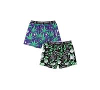 Boxershorts LOUSY LIVIN "2Pack Boxershorts Outer Weedy", Herren, Gr. L, schwarz (schwarz, lila), 100% Baumwolle, Unterhosen, 2er-Pack im lockeren Schnitt (75849330-L) schwarz, lila