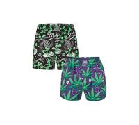 Boxershorts LOUSY LIVIN "OuterSpace", Herren, Gr. M, schwarz (schwarz, lila), 100% Baumwolle, bedruckt, Unterhosen, 2er-Pack mit funktionalem Eingriff mit Knopf (54402305-M) schwarz, lila
