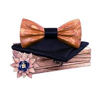 Lovacely Handgefertigte Herren-Fliege aus Naturholz, 3D-Design, mit Einstecktuch und Ansteckblume aus Holz, Zebra-Schwarz, Einheitsgröße