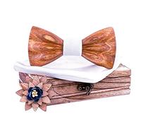 Lovacely Handgefertigte Herren-Fliege aus Naturholz, 3D-Design, mit Einstecktuch und Ansteckblume aus Holz, Zebra-Weiß, Einheitsgröße