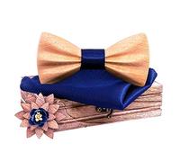 Lovacely Handgefertigte Herren-Fliege aus Naturholz, 3D-Design, mit Einstecktuch und Ansteckblume aus Holz, Ahorn, Marineblau, Einheitsgröße