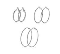 LOVANS 3 Paare Edelstahl Creolen Ohrringe für Damen Set Groß Rund Creolen Huggie Ohrringe Geschenk für Damen Mädchen, 30 50 60MM(Silber)