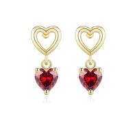 Lovans kleine Herz Ohrstecker Silber 925 Damen Gold Ohrringe Stecker mit Zirkonia, Hängend Ohringe Schmuck für Mädchen Frauen Freundin Tochter, mit Schmuckbox (Gold - Roter Zirkonia)