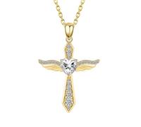 LOVANS Kreuz Kette für Damen, Halskette silber 925 Zirkonia Engelsflügel Kreuzkette Jesus Kreuz Silberkette Cross Schutzengel Anhänger Halskette Christentum Schmuck (Gold)