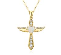 LOVANS Kreuz Kette Gold Damen, Halskette silber 925 Zirkonia Engelsflügel Kreuzkette Jesus Kreuz Silberkette Cross Schutzengel Anhänger Halskette Christentum Schmuck