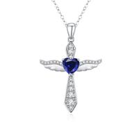 LOVANS Kreuz Kette silber Damen, Halskette silber 925 Blaue Zirkonia Engelsflügel Kreuzkette Jesus Kreuz Silberkette Cross Schutzengel Anhänger Halskette Christentum Schmuck