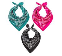 LOVARZI Set aus 3 Bandanas in Schwarz, Pink & Teal - Kopftücher Herren & Damen Baumwolle