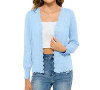 Lovasy Leichter Strickjacke Damen Kurz Sommer V Ausschnitt Langarm Cardigan mit Knöpfen Casual Eleganter Strickcardigan Sweater,Hellblau,XL