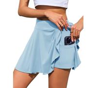 Lovasy Plissee Faltenrock Damen Kurz Tennisrock Damen Golfrock mit Innenhose Shorts Streetwear Röcke Sport Workout Laufen Rock mit Taschen,Hellblau,XXL