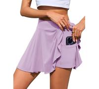 Lovasy Plissee Faltenrock Damen Kurz Tennisrock Damen Golfrock mit Innenhose Shorts Streetwear Röcke Sport Workout Laufen Rock mit Taschen,Hellviolett,L