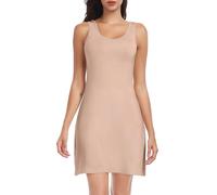 Lovasy Unterkleid Damen Kurz Sexy Sommer Unterröcke Full Slip Tank Top Breite Schultergurte Unterkleider für Damen Modal Nachthemd,Khaki,L