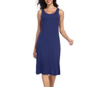 Lovasy Unterkleid Damen Lang Sommer Unterröcke Full Slip Sexy Tank Top Breite Schultergurte Unterkleider für Damen Modal Nachthemd,Marineblau,M