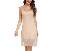 Lovasy Unterkleid Damen Sommer Leichter Modal Unterröcke Lang Spitzensaum Verstellbare Spaghettiträger Unterkleider für Damen Hautfarben Nachthemd,Hautfarbe,S