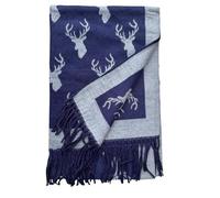 Love EMVY Kaschmir verzauberter Country Hirsch Deckenschal - Wendbarer Winterschal, übergroßer Pashmina-Wickeltuch, warmer Grobstrickschal für Damen, 180 × 65 cm, marineblau/grau, Einheitsgröße