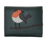 Love EMVY Robin Bird Tri-Fold Purse - Dunkelgrüne Geldbörse aus weichem Leder mit Rotkehlchen-Applikation - Kompakte Damen dreifach faltbar mit Kartenfächern, Geldscheinfach, Ausweisfenster & Münzfach