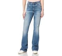 Love Moschino 5 Pocket Flared Trousers in Stretch Cotton Denim with golden Heart Stud on Rear Pocket, medium-Dark Sand wash