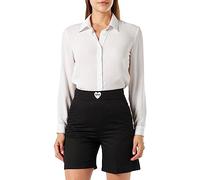 Love Moschino Bermuda Shorts in Linen Blend Fancy Fluid Fabric, Customized with Heart Patch on Front Strap.