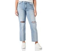 Love Moschino Boyfriend fit 5-Pocket Trousers in 100% Cotton Blue Denim, Customized with Maritime Logo Transfer Print on Back Right Pocket. Light Stone wash with rips on Knees.