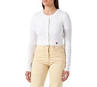 Love Moschino cropped cardigan in 100% cotton zig zag stitch and openwork, 12 gauge, customized with heart stud on front.