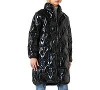 Love Moschino Damen Long Padded In Logo Thermo Quilted Nylon with Hood Jacket, Schwarz, 38 EU