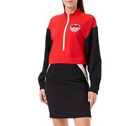 Love Moschino Damen Long-Sleeved Comfort Fit with Contrast Colour Inserts - Zippers On The Sides Andlove Storm Knit Effect Heart Patch Dress, Black Beige Red, 46 EU