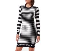 Love Moschino Damen Long-Sleeved Tube in Blended Wool Dress, White Black, 38 EU